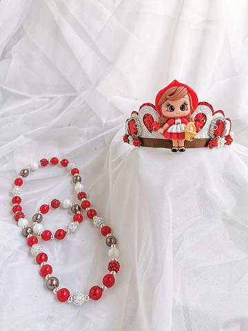 Little Red Riding Hood Inspired Crown and Bead Set