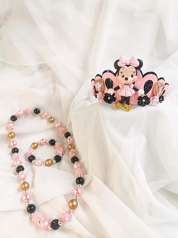 Minnie Inspired Crown and Bead Set